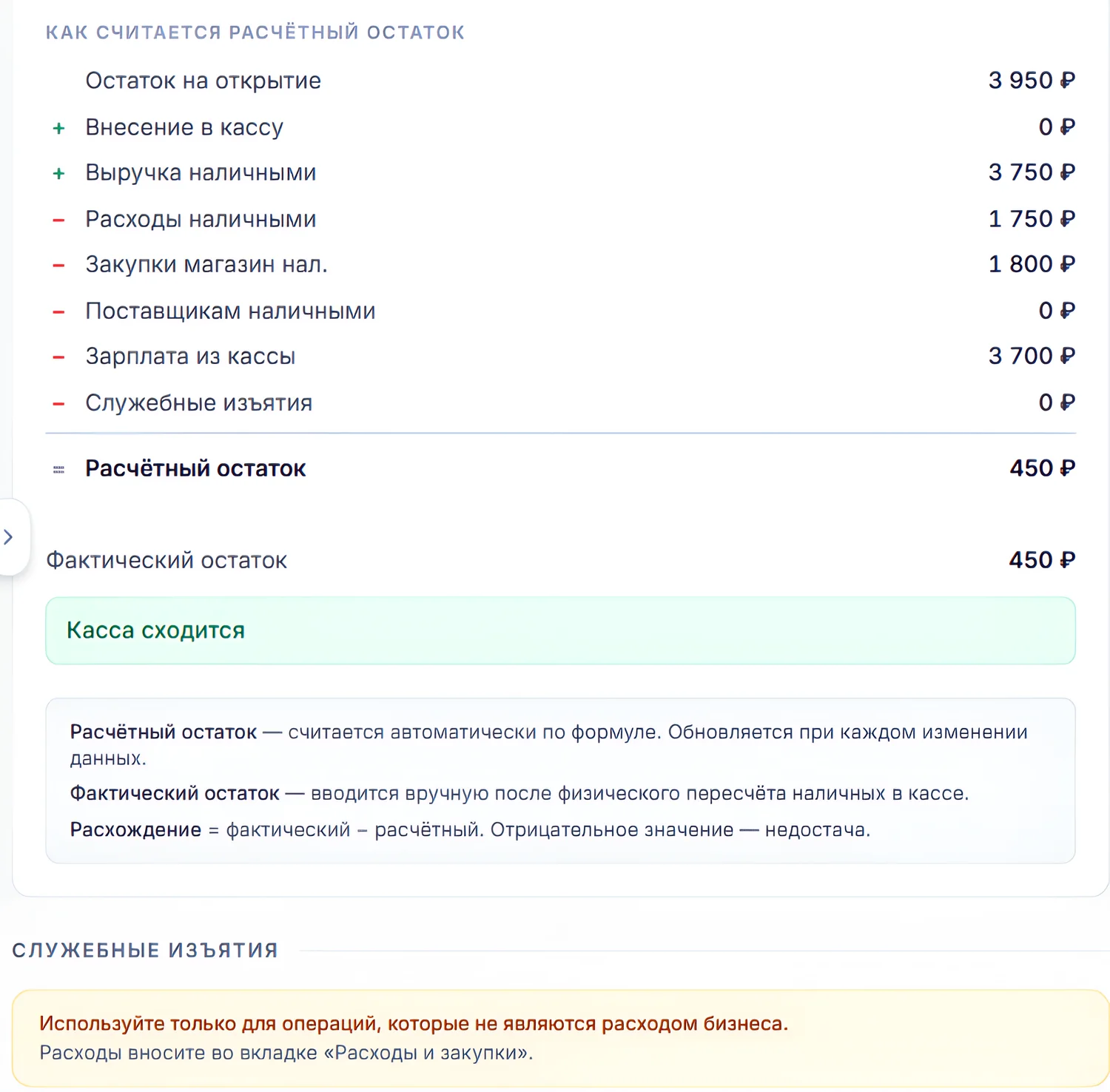 Сводит кассу — экран сервиса